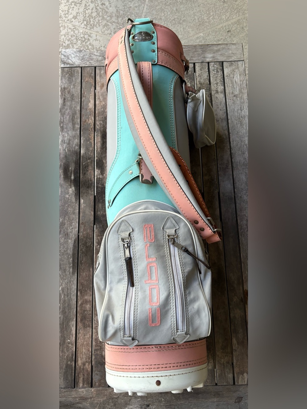 Vintage Lady Cobra Pink/Gray/Teal Golf Bag 3-Way Divider USA Nice Condition